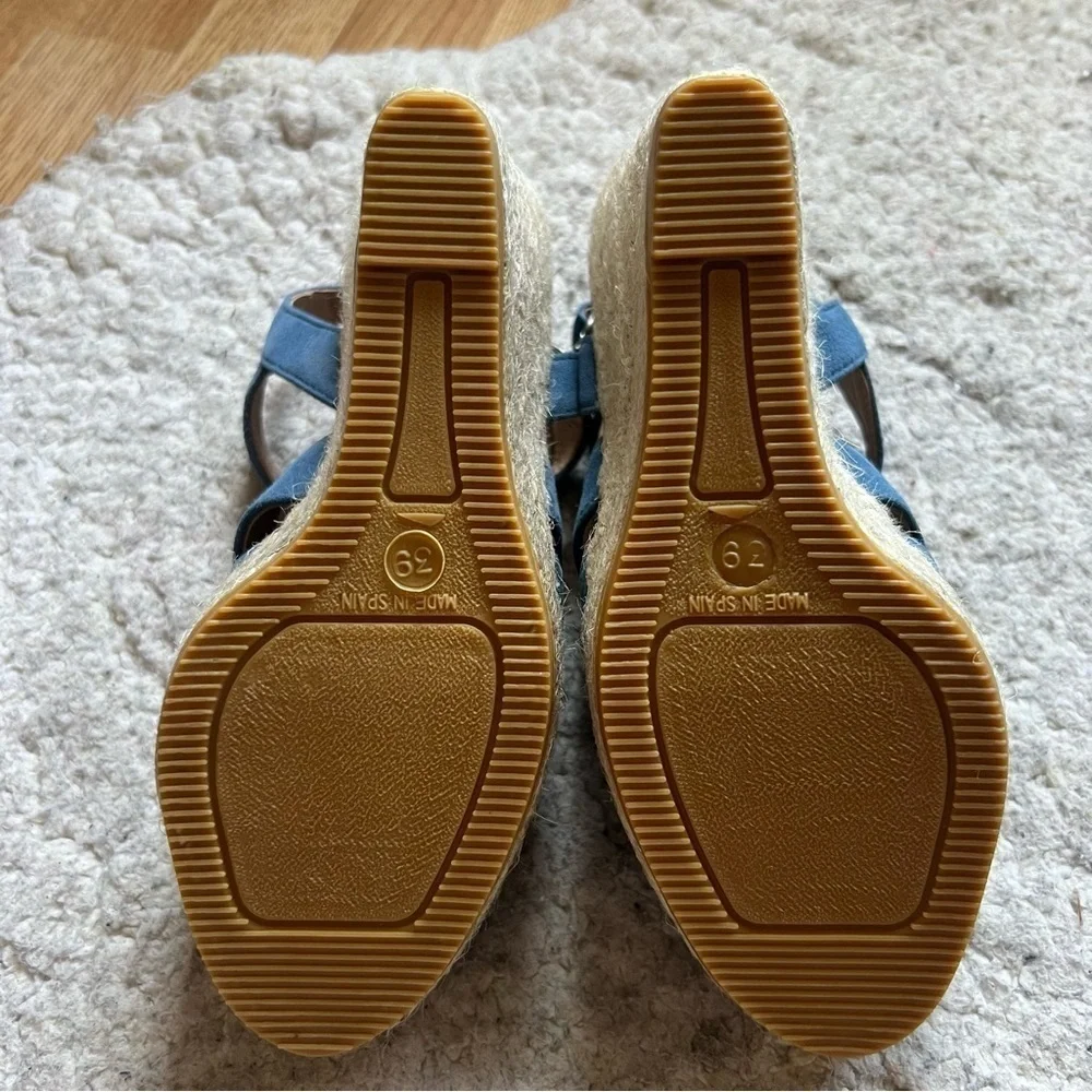 Kanna: Sky Blue Suede Espadrille Ankle Buckle Wedges NWOT Size 39